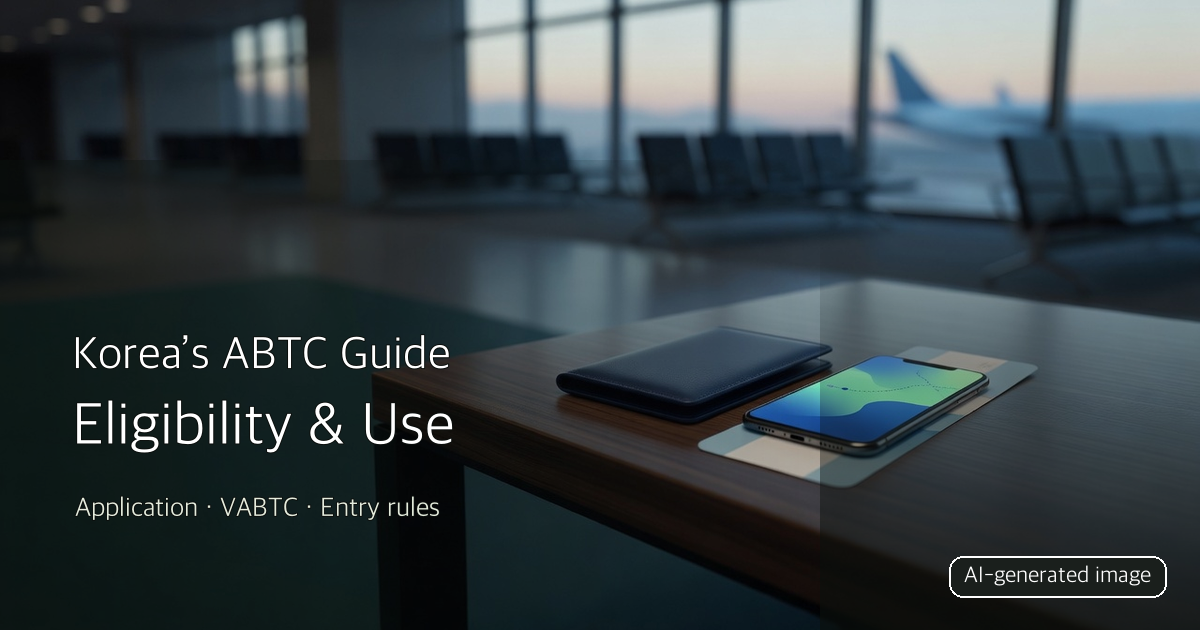 AI-generated cover showing a travel wallet and smartphone in an empty airport lounge with an ABTC application checklist title