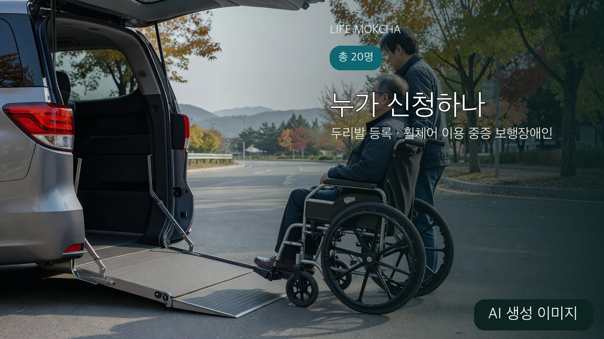 휠체어 이용자와 동행자가 접근 가능한 차량을 기다리는 AI 생성 이미지