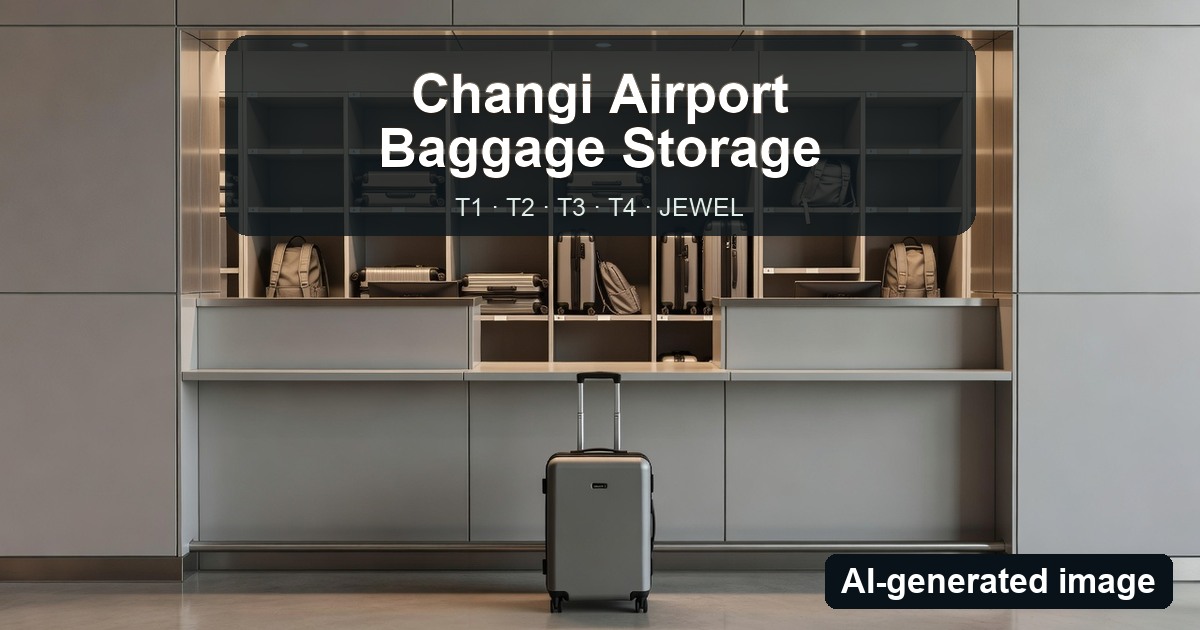 AI-generated generic airport baggage-storage decision image, not a photograph of Changi Airport
