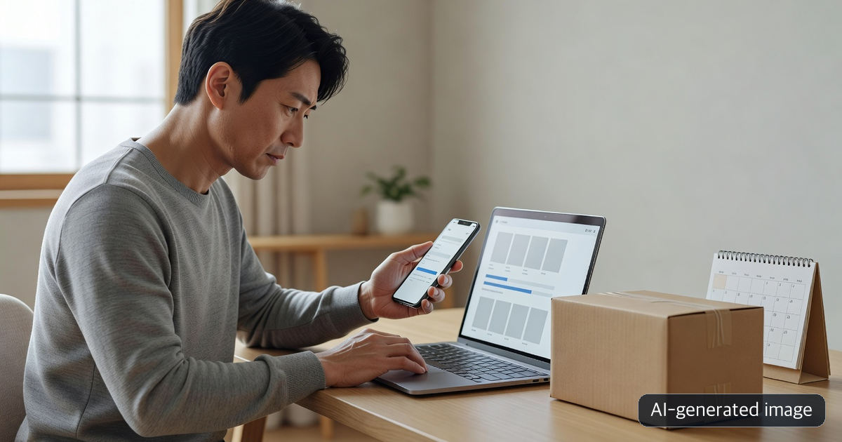 AI-generated image of a consumer checking an online order and delivery status