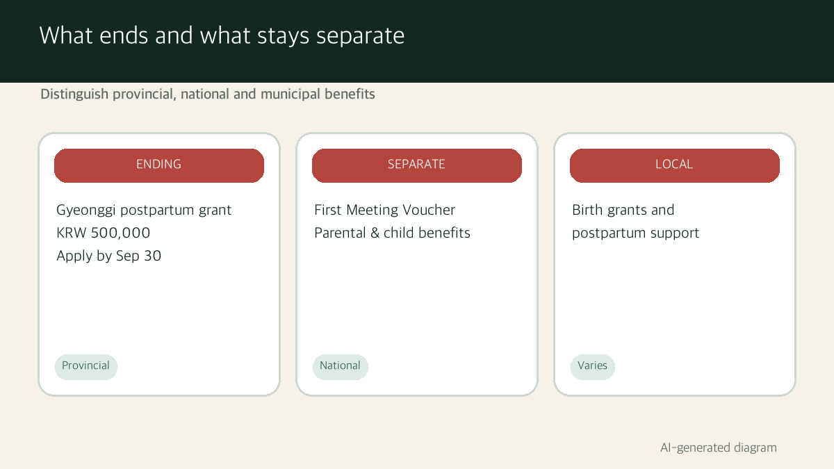 AI-generated diagram separating the ending provincial grant from benefits that need separate checks