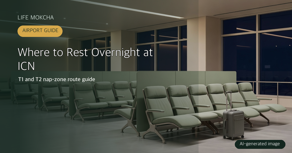 AI-generated generic airport rest area, not a photograph of Incheon Airport