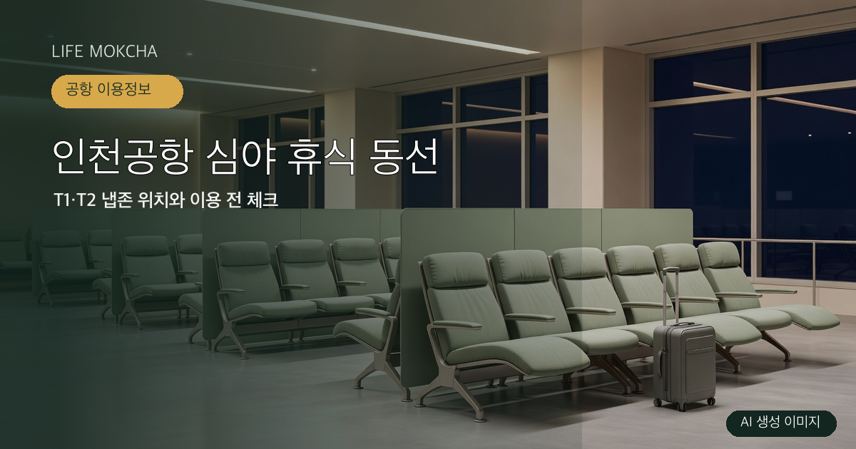 실제 인천공항 사진이 아닌 AI 생성 공항 휴식공간 안내 표지
