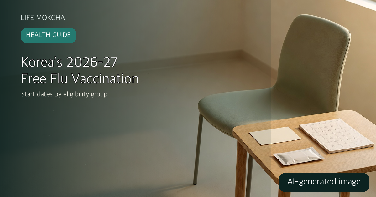 AI-generated clinic waiting-area image used to explain Korea's 2026–27 free flu vaccination schedule