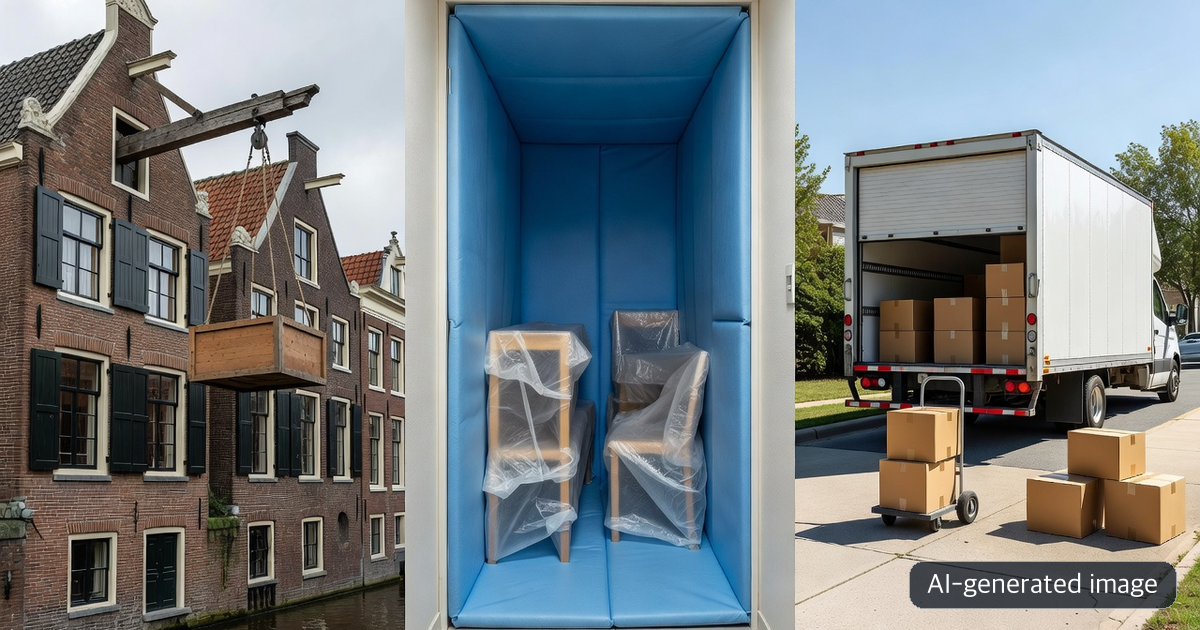 AI-generated comparison of an Amsterdam hoist, protected interior and North American box truck