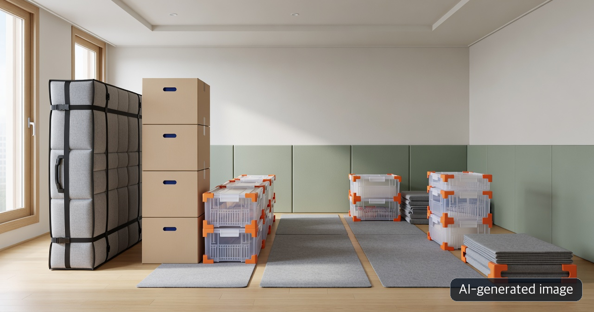 AI-generated image of reusable cases and protective materials for an integrated Korean move