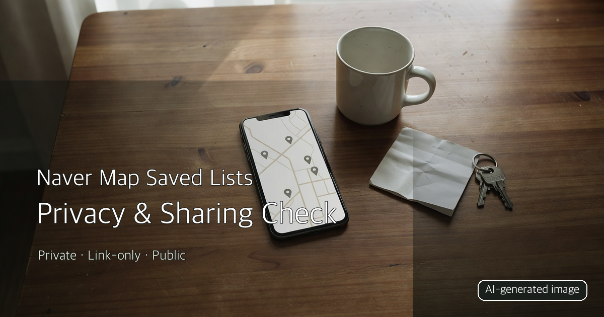 A phone with an abstract map on a table for a Naver Map saved-list privacy checklist