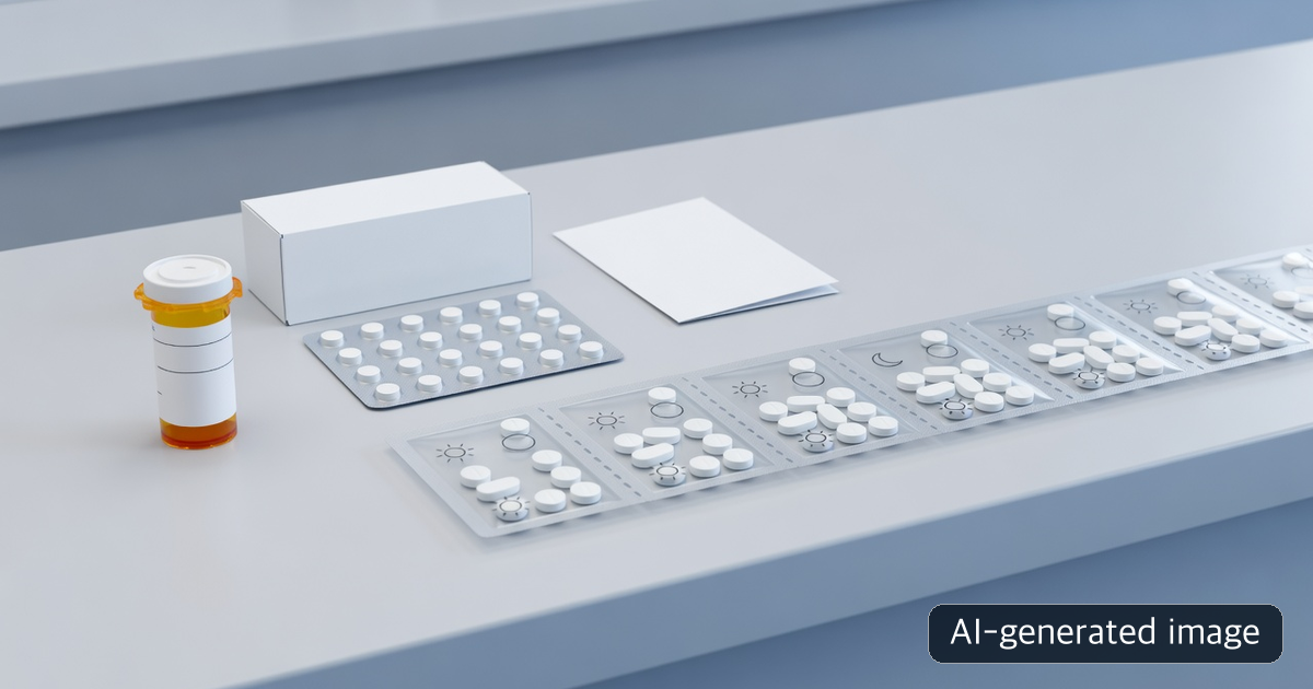 AI-generated comparison of a US-style vial, intact manufacturer packaging, and administration-time pouches