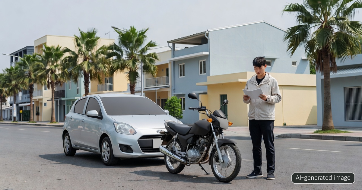 AI-generated image illustrating the distinction between passenger-car and motorcycle permit classes in Vietnam
